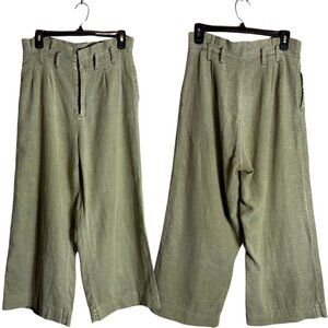 Rag Poets Linen Paperbag High Rise Wide Leg Ankle Pants Women's 28 Green Boho